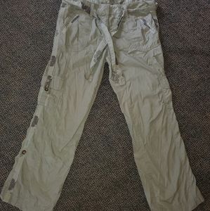 Light olive/tan cargo pants tie belt leaves